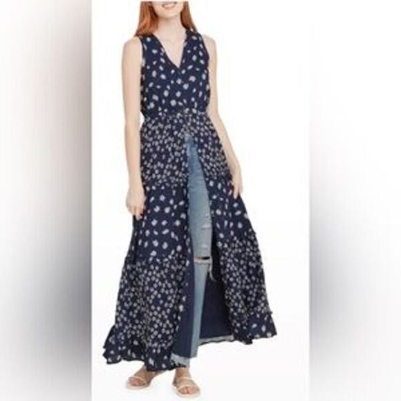 Splendid Dresses & Skirts - Splendid A-line Maxi Dress Northstar Jacquard Floral Print Blue White Size XL